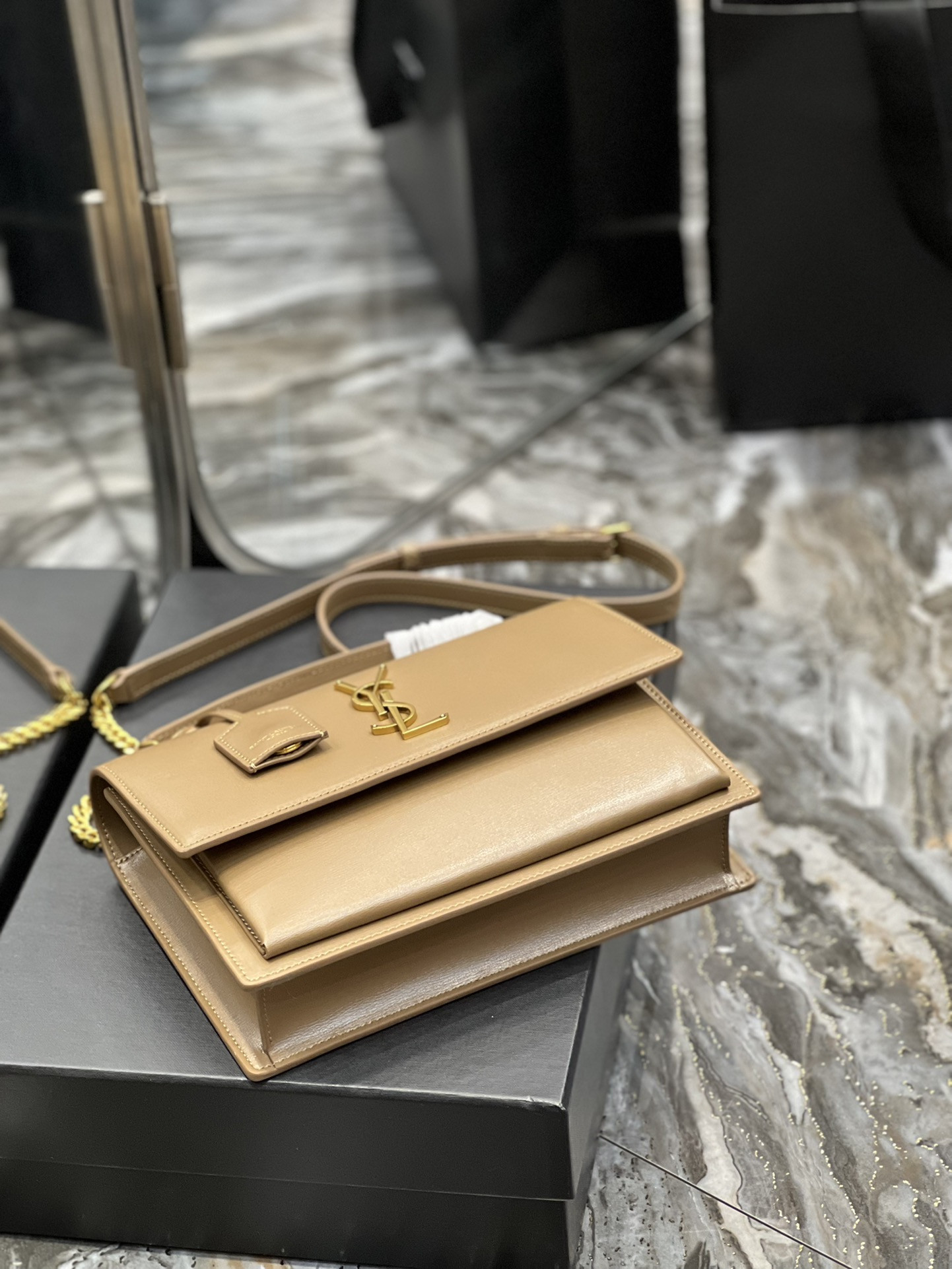 Ysl Sunset Medium Top Handle In Smooth Leather