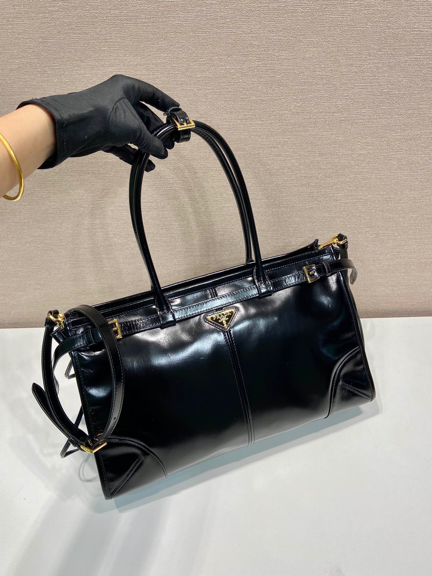 Pr*da Bonnie large leather handbag